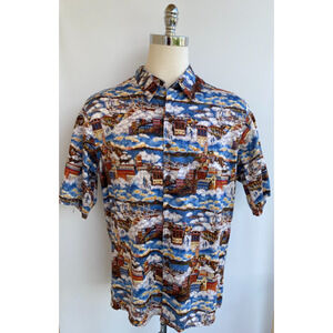 Reyn Spooner Guy Buffet Trolley Painting Shirt Men’s Size XL Egyptian Cotton